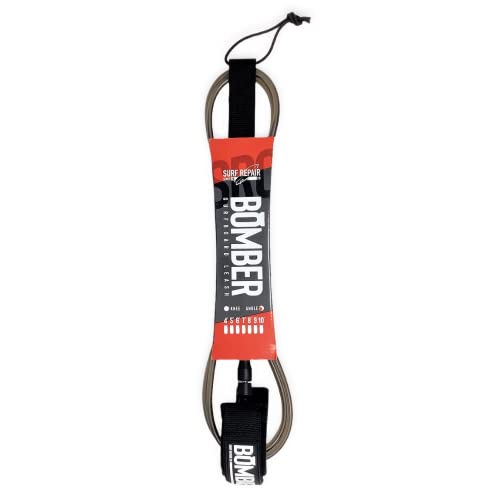Surf Repair Co. Bomber Premium Surfboard Leash | High Strength PU Cord, Tangle-Free Leash with Double Swivel System, Straight Legrope for All Types of Surfboards & Paddleboards (Black-Clear, 7')