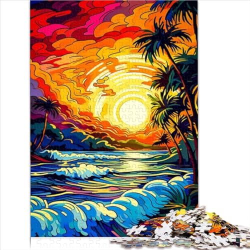 Puzzles für Erwachsene, Retro-Puzzles mit Strand und Sonnenuntergang für Erwachsene, 1000 Teile, Holzpuzzle für Kinder ab 12 Jahren, Spielzeug, Puzzlegröße (50x75 cm)