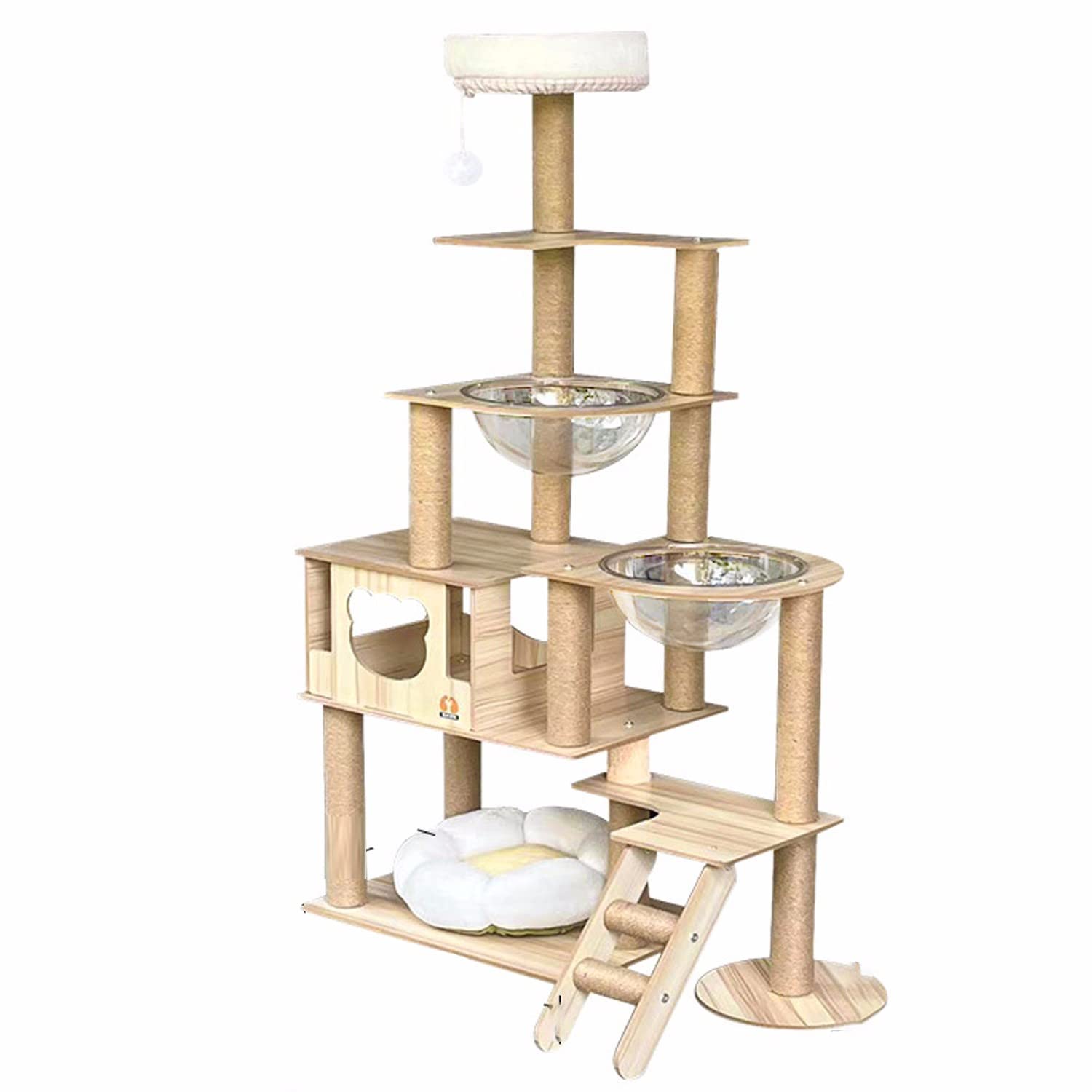 WSYKC 6 Schicht, 1650mm Großer Katzenkletterturm, Moderner Katzenbaum Für Große Katzen, Für Innenkatzen Mit Holzkatze, Hängematte Und Kratzerpfosten