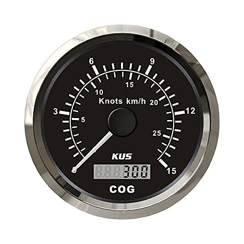 KUS Universal GPS Tachometer 15 Knoten 28 km/h Geschwindigkeitsanzeige für Boote Yachten 85 mm mit Hintergrundbeleuchtung (schwarz) 9-32 V