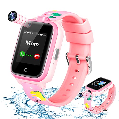 OKYUK 4G Kinder-Smartwatch mit GPS-Tracker, Smartwatch mit Dual-Kamera für Kinder, 2-Wege-Sprach- und Videoanruf, SOS-Benachrichtigung, sichere Smartwatch für Schüler, 3–12 Jahre Geburtstag (Rosa T13)
