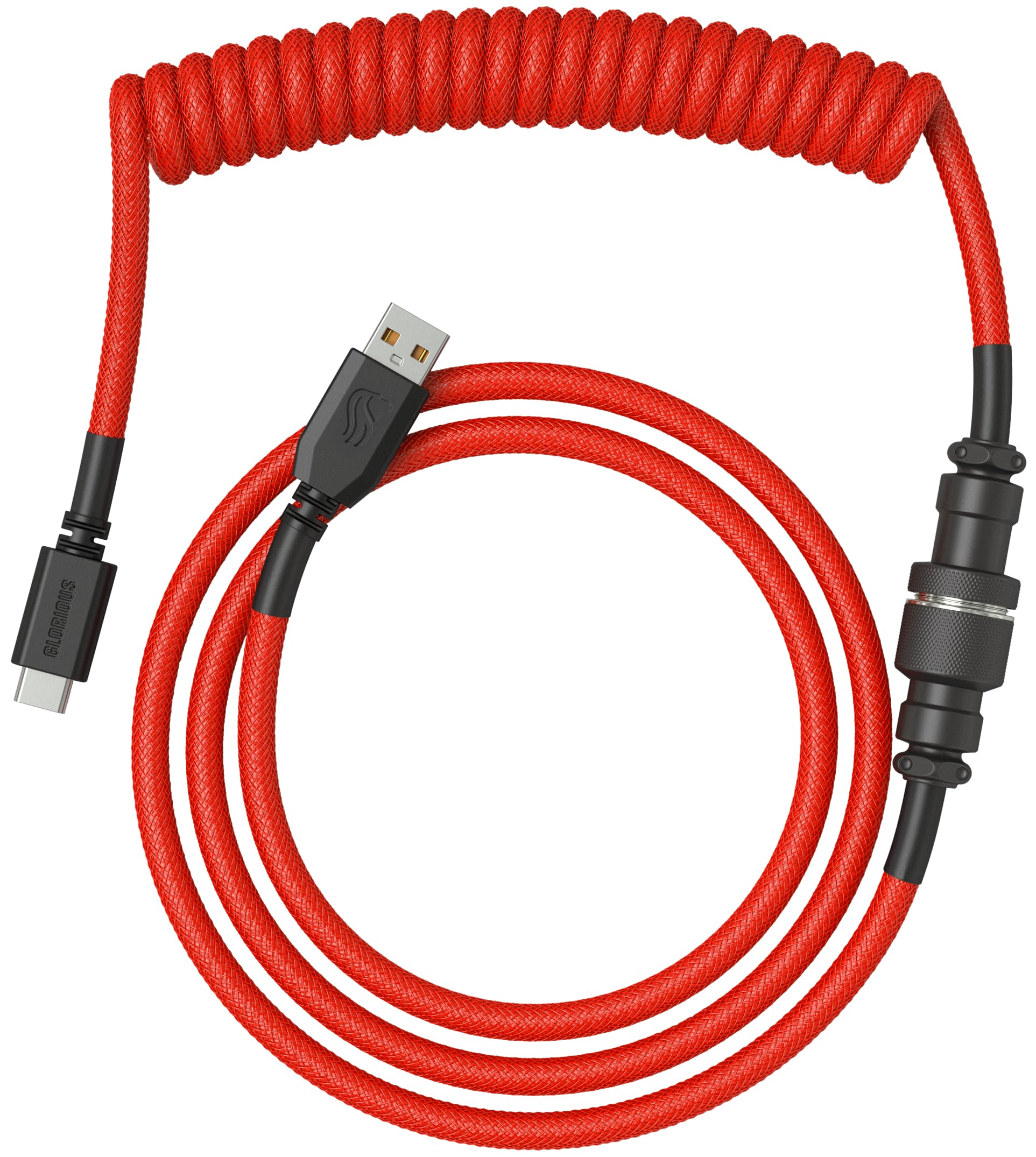 Glorious Gaming Premium Coiled Keyboard Cable - Vergoldetes USB-A (PC) auf USB-C (Tastatur), Schutz vor Kabelsalat, doppelt geflochtene Ummantelung, 5-poliger Aviator-Stecker - Crimson Red