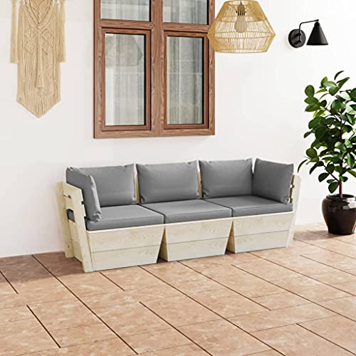 ZQQLVOO Lounge Gartenmöbel Set Terassenmöbel außen Garten-Palettensofa 3-Sitzer mit Kissen Fichtenholz