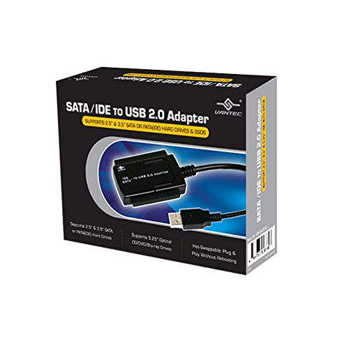 Vantec CB-ISATAU2 SATA/IDE auf USB 2.0 Adapter unterstützt 6,35 cm / 8,9 cm / 13,25 cm Festplattenlaufwerke (schwarz)