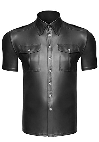 at Herren Wetlook-Shirt H011 T-Shirt Männer Shirt mit Knopfleiste Hemd aus Wetlook-Material in schwarz von Noir Handmade Dessous, Gr.S bis 10XL (S=4)