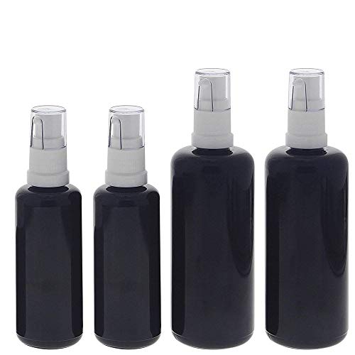 Gel-Spender aus Violett-Glas 2x 50ml 2x 100ml 1x Trichter, Kosmetex Flasche mit Gelpumper, 4er-Set +Trichter