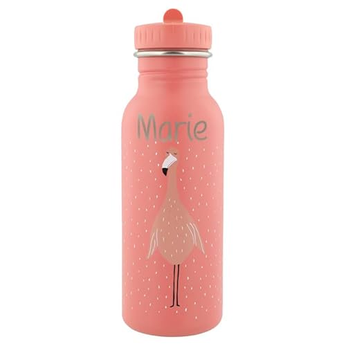 Personalisierte Trinkflasche aus Edelstahl von Trixie Baby Gravur des Namens (500 ml, Flamingo)