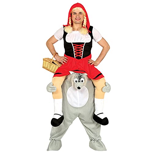 Amakando Böser Wolf Trag Mich Kostüm | Größe L (52/54) | Huckepackkostüm Rotkäppchen | Lustiges Männerkostüm Märchen | JGA Outfit | Trag Mich Faschingskostüm | Huckepack Kostüm