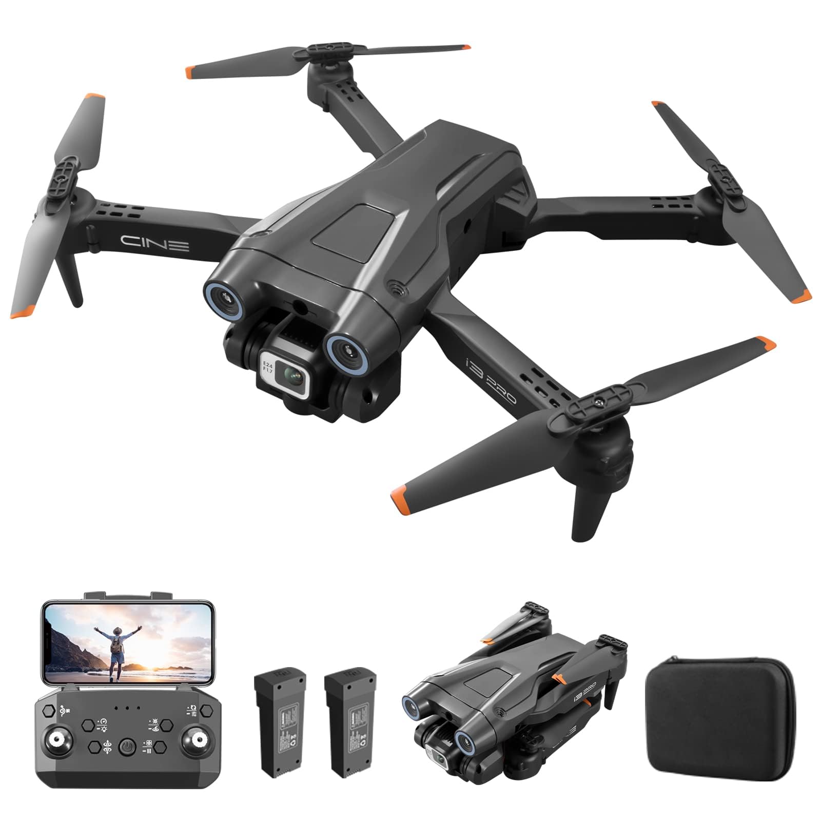 RC Drohne mit 4K HD Dual Kamera, 1080P RC Quadrocopter inkl. 2 Batterien, Hindernisvermeidung Headless-Modus, Gestensteuerung Anfänger