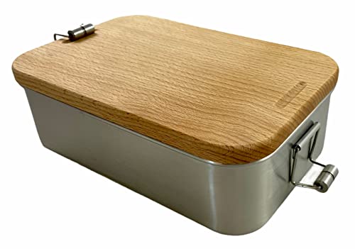 Helo Lunchbox Brotdose Edelstahl mit Buchenholzdeckel