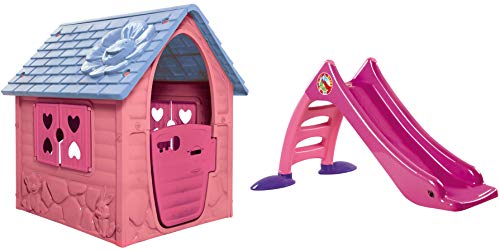 Dohany Spielhaus Kinderspielhaus Gartenhaus mit Rutsche120 cm Indoor Outdoor +2J … (pink)
