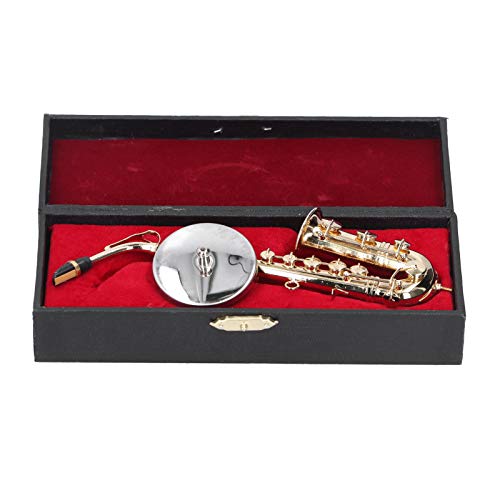 Miniatur Saxophon, Miniatur Kupfer Saxophon Modell Miniatur Saxophon mit Ständer und Koffer Mini Musikinstrument Ornamente GeschenkeSaxophone