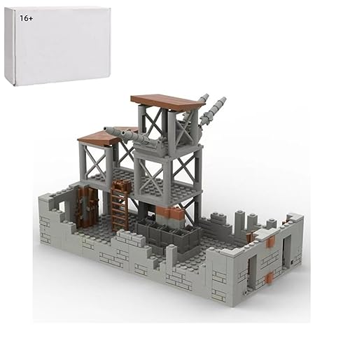 Militär Szene Baustein Set, DIY Modular Haus Battle Szene Architektu, Militärbasen Architektur Modell, WW2 Militärische Position Verteidigung Waffen Bausatz, Kompatibel mit Lego Minifiguren (C)