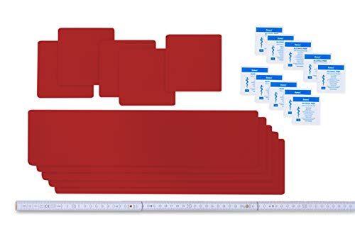 Flickly Selbstklebende Planenreparatur Tapes | 10 teilig | Easy Patch Comfort 100mm | Für Zelte, Planen UVM (feuerrot)