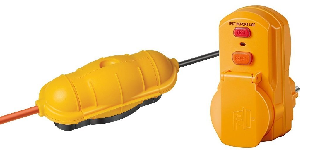 Brennenstuhl Safe Box Kapsel-Schutz für Kabel Big IP44 Outdoor gelb, 1160440, Set SafeBox + Personenschutz Adapter, 1