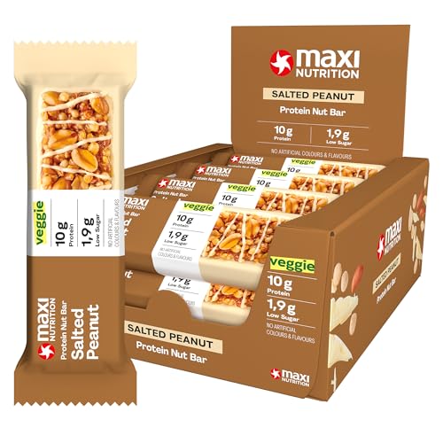 MaxiNutrition Salted Peanut Nussriegel 12x46g - Riegel aus ganzen Nüssen mit 22% Protein, Müsliriegel, vegetarisch, ohne Zuckerzusatz, ohne künstliche Aromen