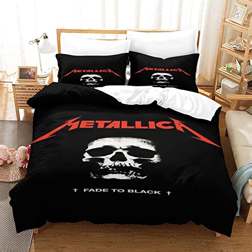 Metallica Bettbezug Rock 'n' Roll Bettwäsche Set Für Jugendliche Erwachsene Heavy-Metal-Band Bettdecke Bezug 3DHeavy-Metal-Band Muster Bezug doppelt（200x200cm）