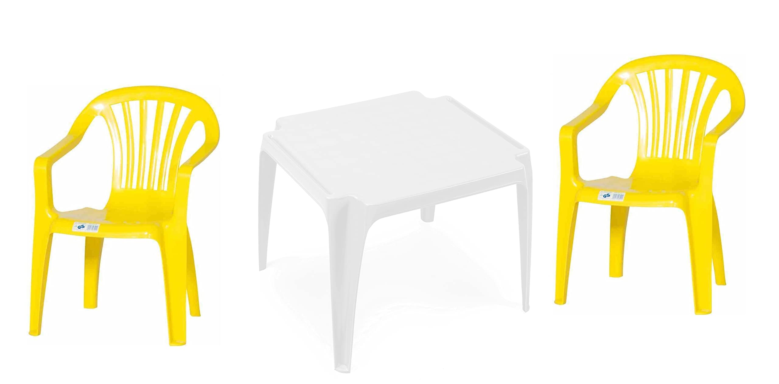 hLine Kinder Garten Sitzgruppe Tisch mit Stühlen Gartenstuhl Sessel (1 Tisch 2 Stühle gelb)