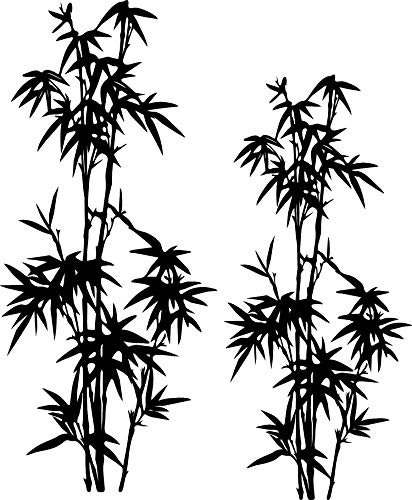 EmmiJules Wandtattoo Bambus - Made in Germany - in verschiedenen Größen - Wohnzimmer Schlafzimmer Steine Blätter Schilf Wandaufkleber Wandsticker (80cm x 80cm, schwarz)