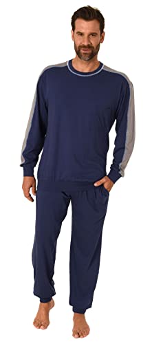 Lässiger Herren Langarm Pyjama Schlafanzug mit Bündchen - 212 101 90 844, Farbe:Marine, Größe:48