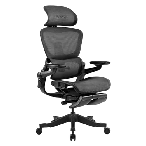 HINOMI H1ProV2 Ergonomischer Büro-/Gaming-Stuhl, 3D-Lendenwirbelstütze, 5D-Armlehnen, Beinstütze, Hybridgewebe, faltbar, verstellbare Kopfstütze (Schwarz, zusätzliche Höhe)