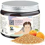 Göttin des Glücks Badesalz im Glas – Badezusatz Aprikose – Badekristalle in Glastiegel 450 Gramm – Bade-Salz Vegan & Fairtrade Naturkosmetik