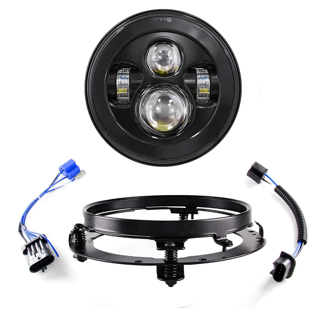 SKUNTUGUANG 7 Zoll LED Scheinwerfer mit Halterungsring für Road King, Road Glide, Street Glide und Electra Glide Motorradscheinwerfer (schwarz)