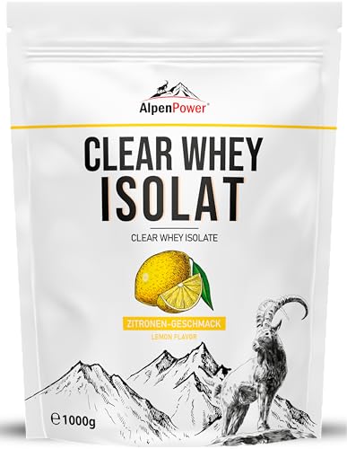 AlpenPower Clear Whey Isolat Zitrone 1 kg - Klarer, erfrischend leichter Proteindrink - Hoher Proteingehalt & optimales Aminosäurenprofil - Ohne künstl. Schaumverhüter