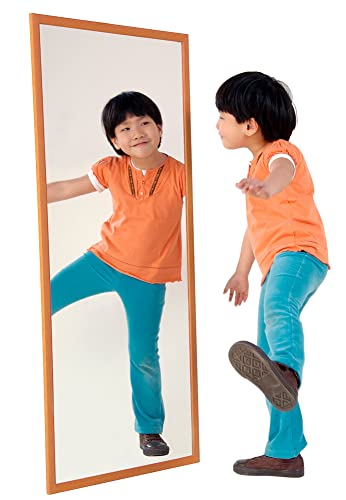 HenBea Kinder Spiegel mit Holz Rahmen, Kunststoff, beige, 120 x 50 cm
