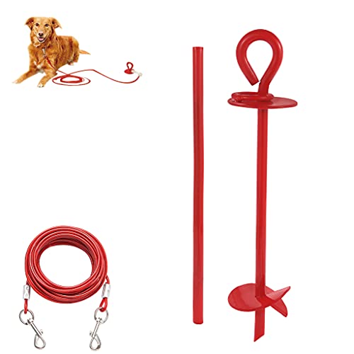 Zeizafa Pet Tie Out Cable & Stake 3-teiliges Set für Hunde bis zu 68 kg, 2,8/16,4/32,8 m, keine Verhedderung, Hundeleinen für Hof, draußen, Haustier, Hundekettenleine