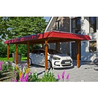 Skan Holz Carport Wendland Nussbaum 362 x 870 cm EPDM-Dach Blende Rot