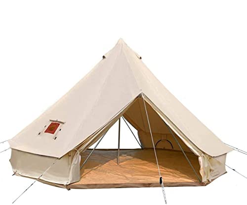 Sport Tent 4-Jahreszeiten Outdoor Camping Zelte Baumwolle Wasserdicht Familienzelt Tipi Indianerzelt Teepee Glockenzelt mit 2 Türen und Herdloch/Kaminrohre Entlüftung (5 M, Mit Ofenloch)