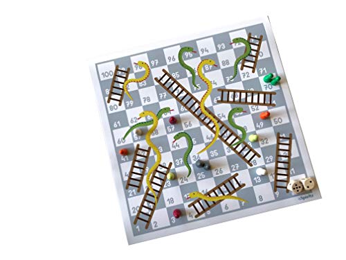 Spieltz Schlangen und Leitern Brettspiel groß / großes Leiterspiel, abwaschbar, rollbar, 100 Felder (Grau-Weiß, L)