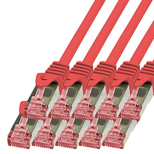 BIGtec - 10 Stück - 10m Netzwerkkabel Patchkabel Ethernet LAN DSL Patch Kabel Gigabit rot (2X RJ-45 Anschluß, CAT6, doppelt geschirmt) 10 Meter