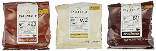 Callebaut Receipe No. 811, 823 und W2, Kuvertüre Callets, Zartbitterschokolade, Milchschokolade und weiße Schokolade, 1200 g