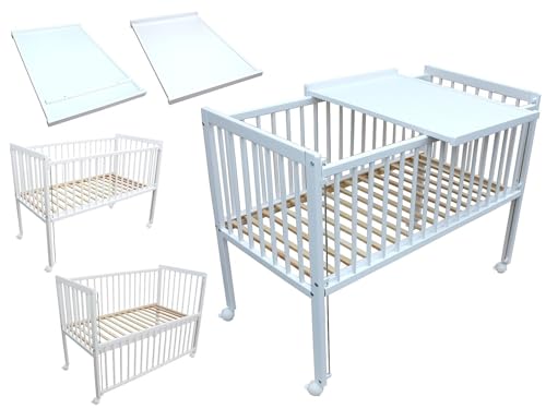 Micoland Kinderbett/Beistellbett/Babybett 2in1 120x60cm mit Wickelbrett weiß