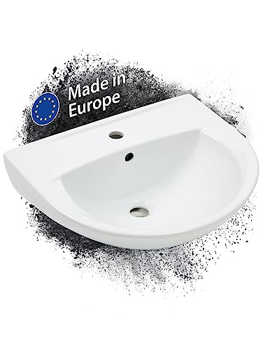 'aquaSu® Basic Waschtisch 770 | 55 cm | Weiß | Waschbecken | Waschplatz | Bad | Badezimmer | Gäste-WC | Keramik | Design | Mit Überlaufschutz