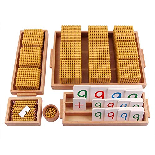 YYSDH Montessori Goldenes Korn Material-Set, Holz Dezimal Bank Spiel Elementary Math Manipulatives Mathematikunterrichtshilfen Für Kindergarten-Spielzeuge