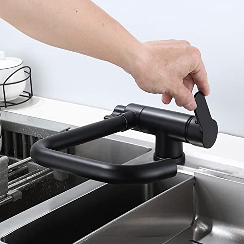 Wasserhahn Küche 3 Wege, Küchenarmatur Klappbar Messing Multifunktional 3 in 1 Mischbatterie Küche-Schwarz