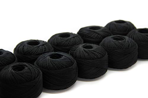 NTS Nähtechnik Häkelgarn aus 100% Baumwolle Baumwollgarn Baumwollfaden zum Sticken, Häkeln, Schmuck, Basteln (schwarz, 10)