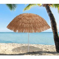 Sonnenschirm Strand Hawaii Fransen UV Schutz Erdspieß Knickbar Farbe Natur Beige