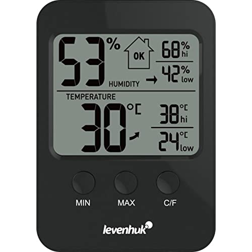 Levenhuk Wezzer BASE L30 Black Drahtloses Digitales Thermohygrometer mit Integriertem LCD-Display und Komfortstufenskala