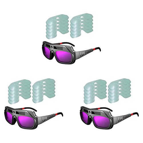 Pyatofly 3X Schweißerbrille mit Automatischer Verdunkelung, Kratzfeste Schweißerbrille mit Großer Sicht für Plasmaschnitt mit 30 Linsen