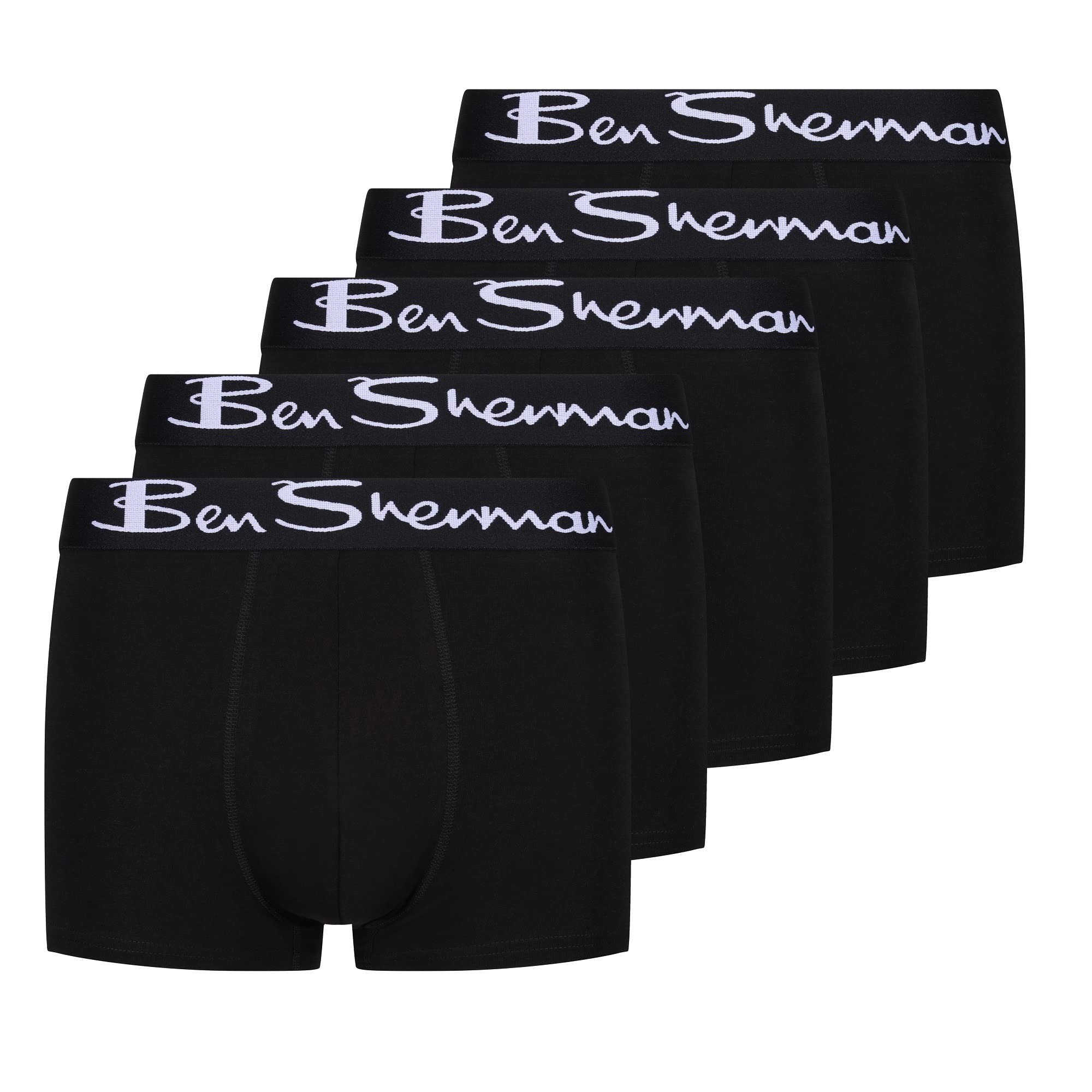 Ben Sherman Herren U5_1399_BS_M Podrick Schwarze Boxershorts, weiche Baumwolle mit kontrastierendem weißen elastischen Bund | Bequeme und atmungsaktive Unterwäsche – 5er-Pack, Black, M