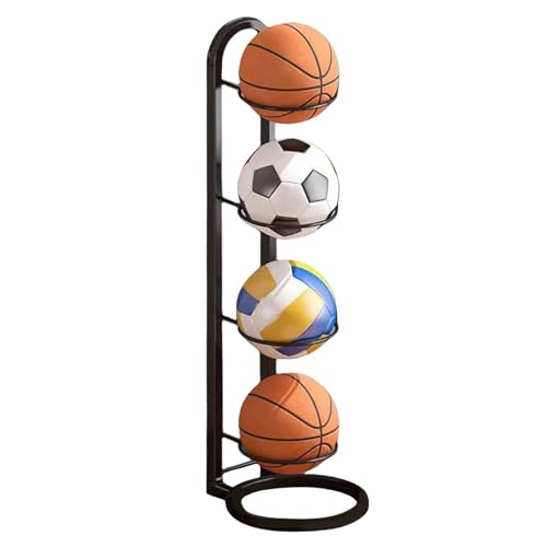 UIIXYEU Ball Aufbewahrung, Ballständer Fussball, Mehrschichtiges Metall Basketball Halter für Basketball Fußball Volleyball (Schwarz, 4)