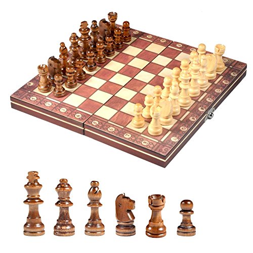 Dilwe Magnetisches Schachspiel, Holzklappschach und Dame Brettspiel Lernspielzeug für Kinder und Erwachsene