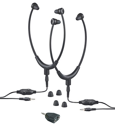 newgen medicals Kopfhörer für TVs: 2 TV-Kinnbügel-Kopfhörer, Stereo-Verteiler, 3,5-mm-Klinke, bis 117 dB (AUX-Kopfhörer)