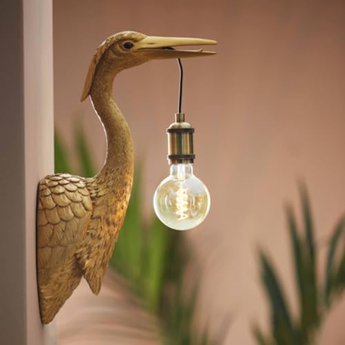 Bada Bing Hochwertige Tier Wandleuchte Vogel Lampe Kranich Reiher in Gold light ca. 48 cm Wand Leuchte mit Schalter Wandlampe Antik Extravagante Kranichlampe Blickfang Edel
