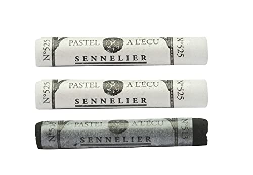 Sennelier Pastellkreide, trocken mit Ecu Nr. 525, Weiß, 2 Stück und Nr. 513, Elfenbeinschwarz, 1 Stück, 3 Stück