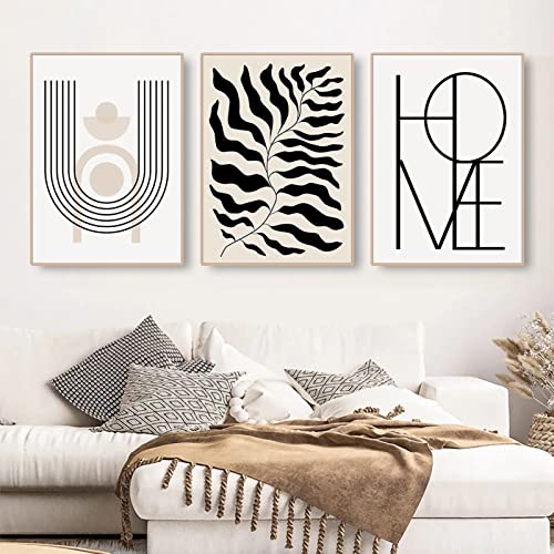 Martin Kench 3er Poster Set,Schwarz und Weiß Abstrakt Bilder Deko Schlafzimmer, Stilvolle Modern Wandbilder - ohne Bilderrahmen, Wanddeko für Wohnzimmer Schlafzimmer (C,50x70cm)